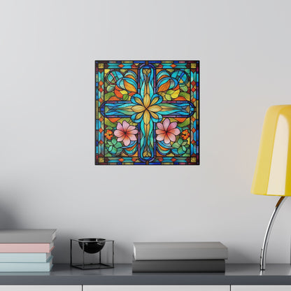 Stained Glass Cross Wall Art Matte Canvas