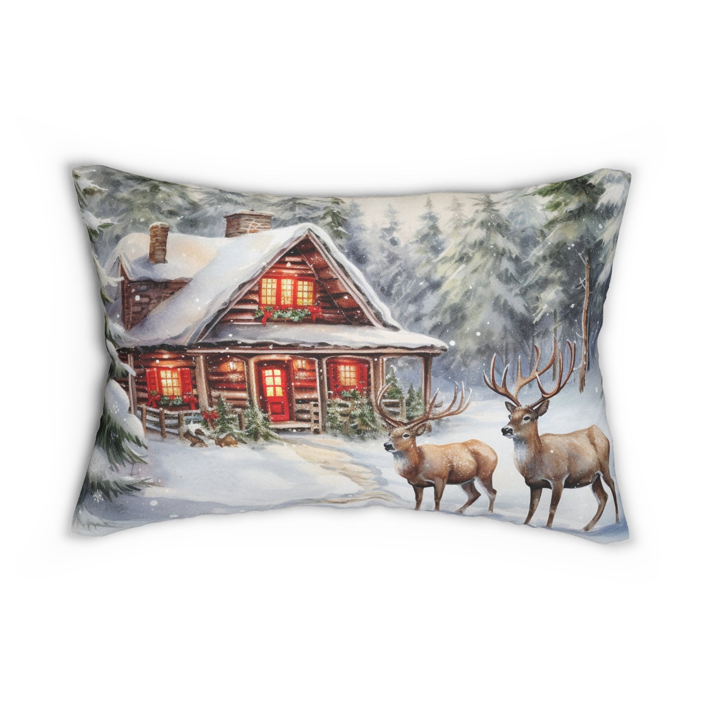 Snowy Cottage Lumbar Pillow