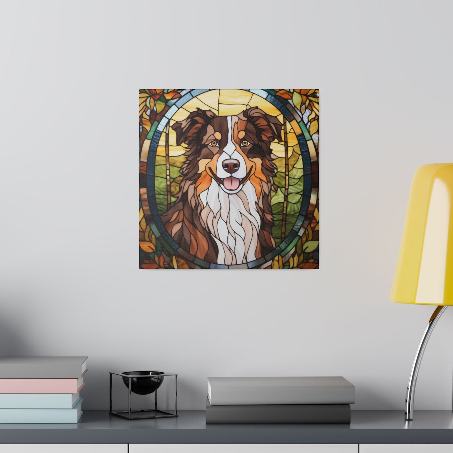 Stained Glass Australian Shepherd Dog Matte Canvas Wall Art