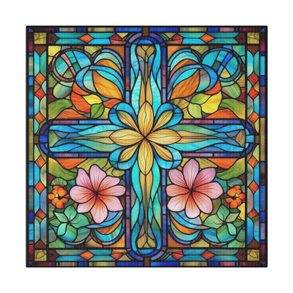 Stained Glass Cross Wall Art Matte Canvas