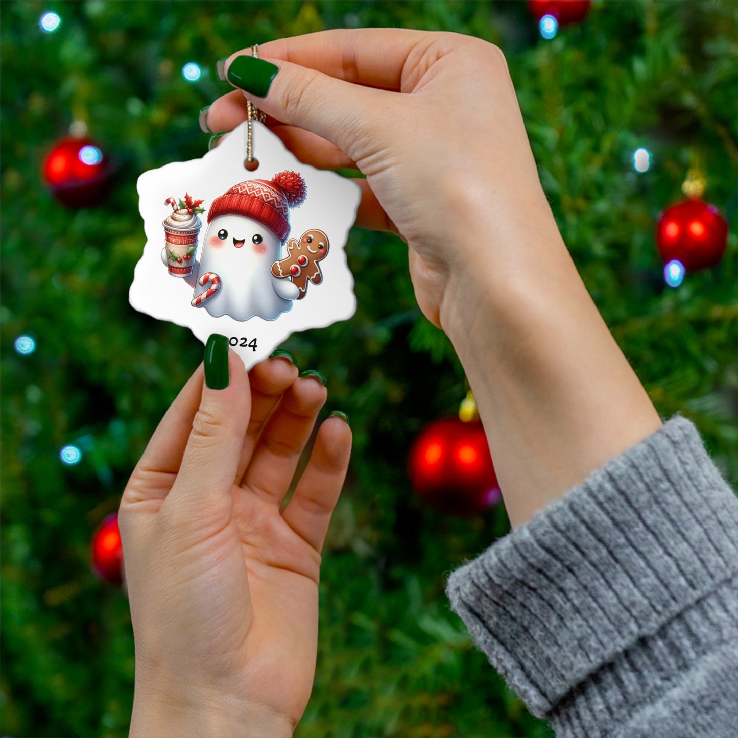 Holiday Ghost Ceramic Ornament