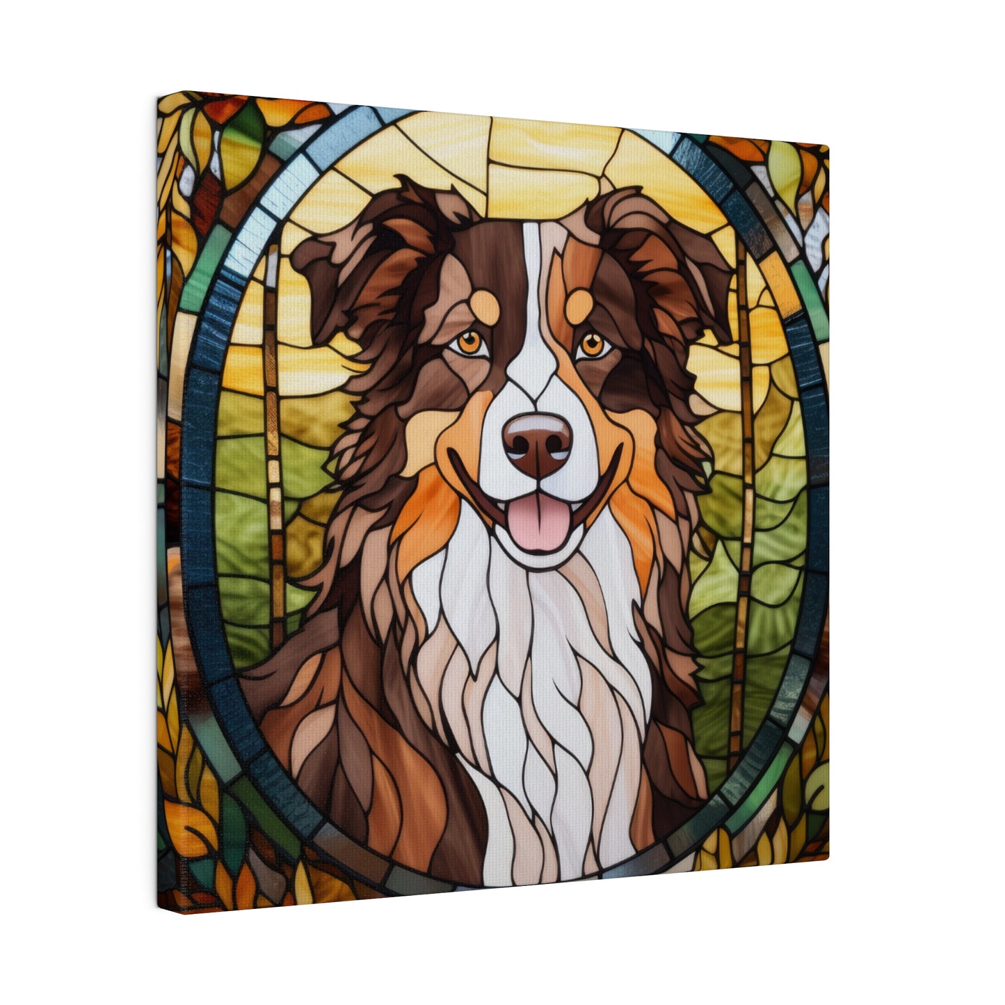 Stained Glass Australian Shepherd Dog Matte Canvas Wall Art