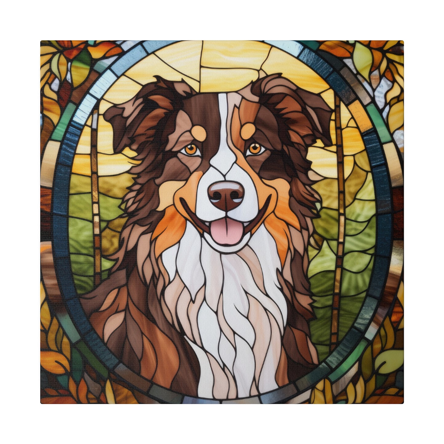 Stained Glass Australian Shepherd Dog Matte Canvas Wall Art