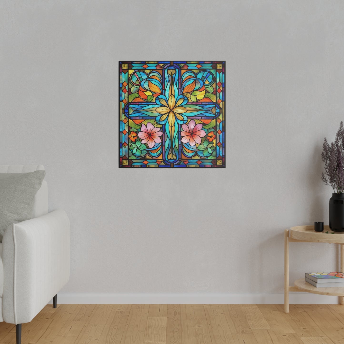 Stained Glass Cross Wall Art Matte Canvas