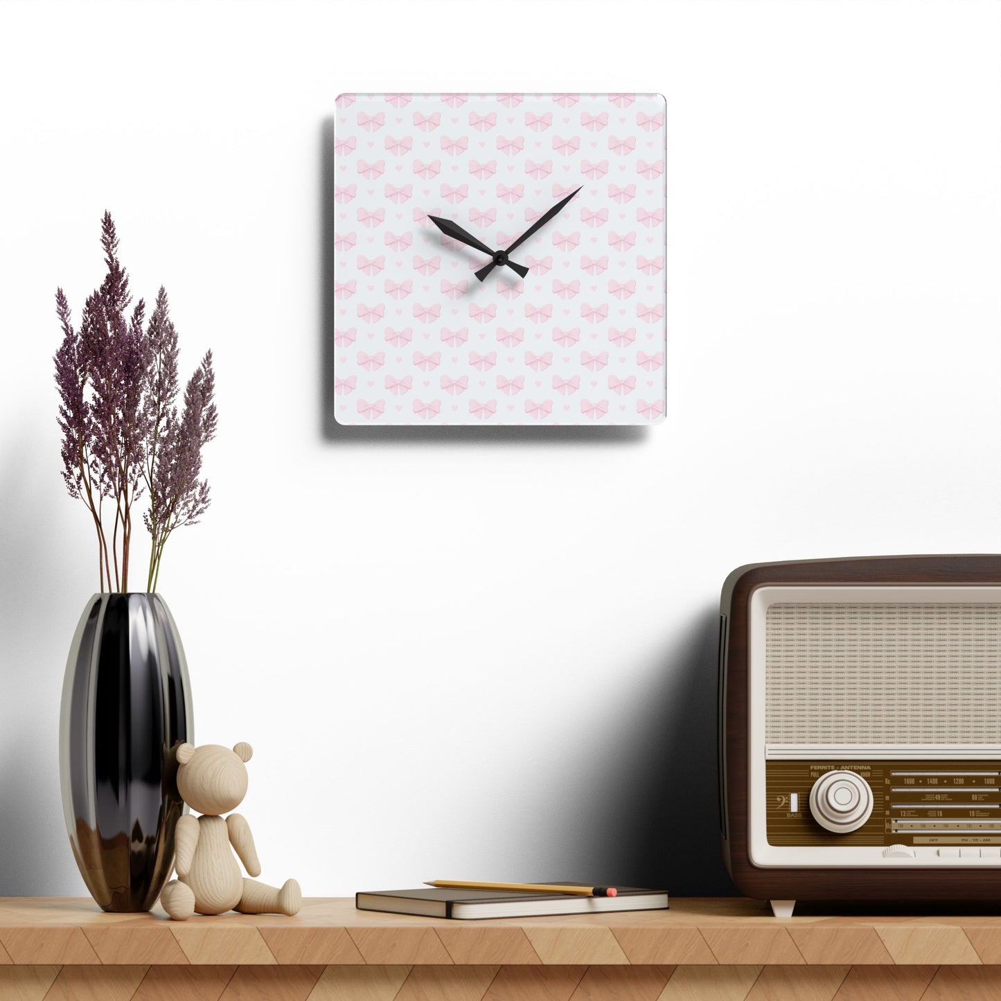 Coquette Pink Bow Acrylic Wall Clock