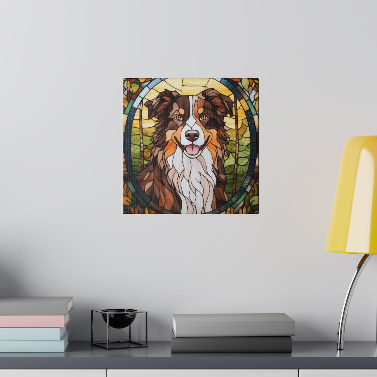 Stained Glass Australian Shepherd Dog Matte Canvas Wall Art