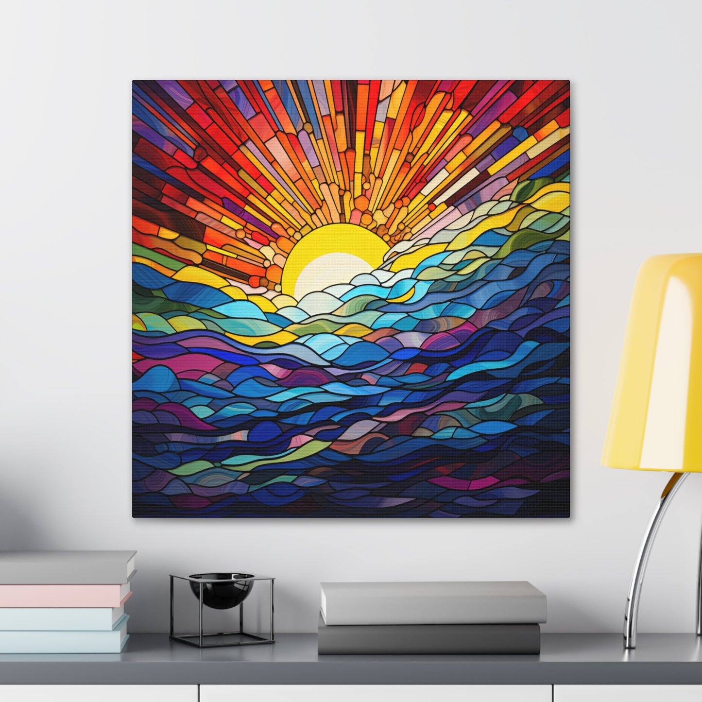 Faux Stained Glass Sunrise on the Ocean Canvas Gallery Wraps