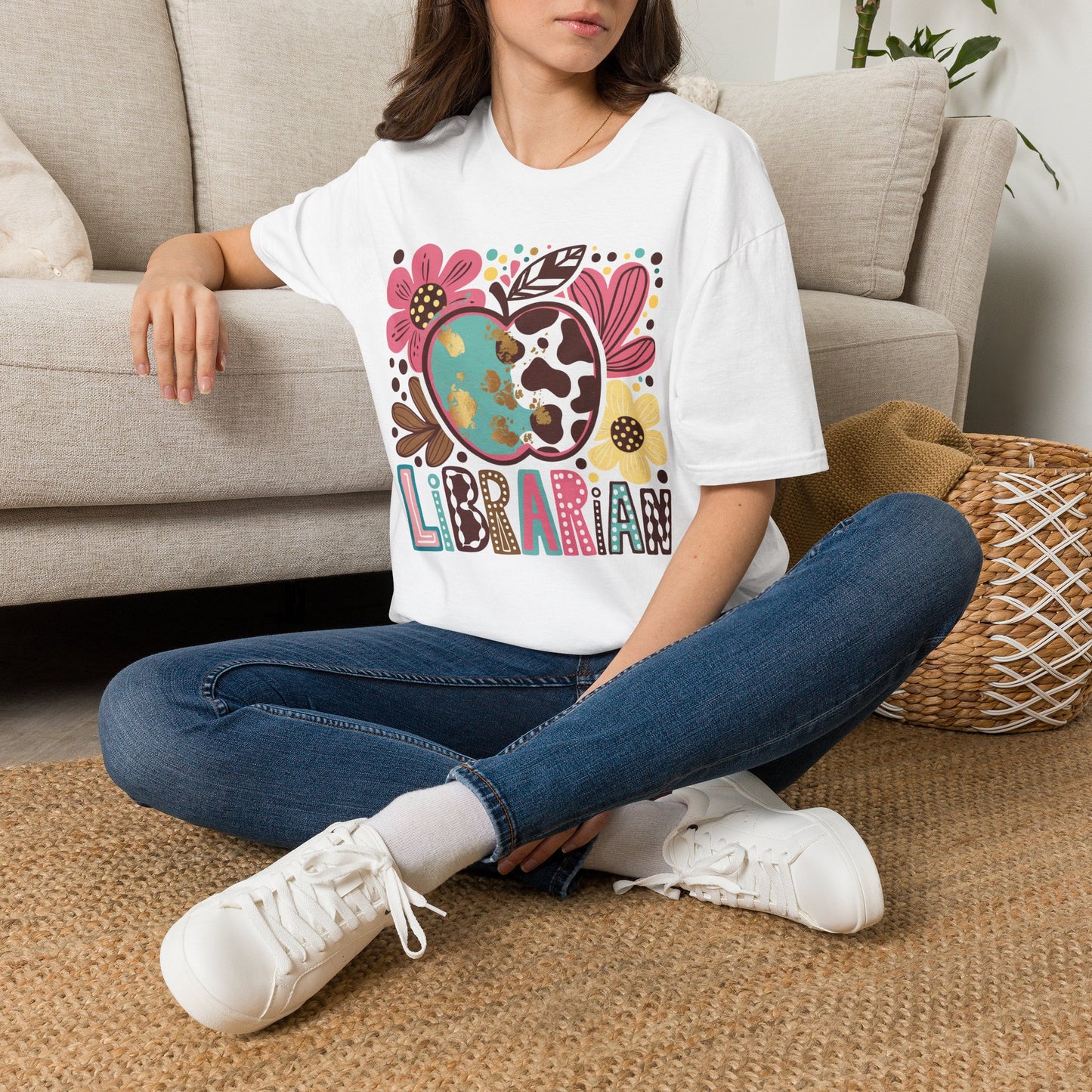 Librarian Floral Heart T‑Shirt