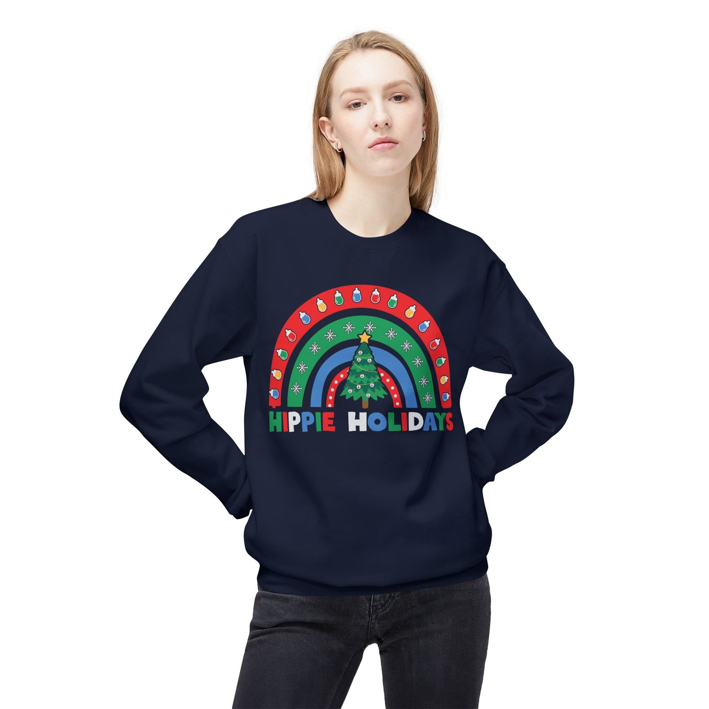 Retro Rainbow Hippie Holidays Crewneck Sweatshirt