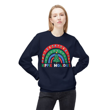 Retro Rainbow Hippie Holidays Crewneck Sweatshirt