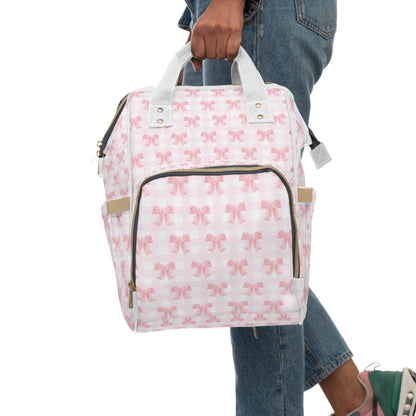 Coquette Pink Bow Multifunctional Diaper Backpack