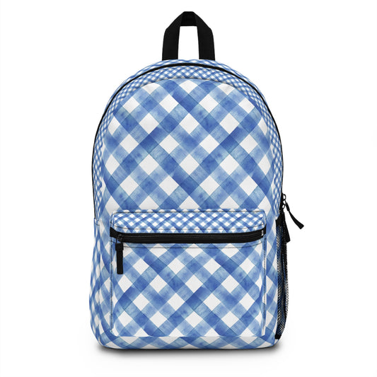 Trendy Blue Checkered School Backpack