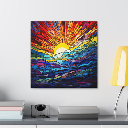 Faux Stained Glass Sunrise on the Ocean Canvas Gallery Wraps