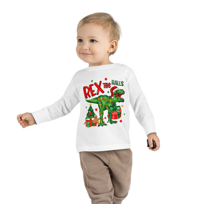 Rex the Halls Christmas Toddler Long Sleeve Tee