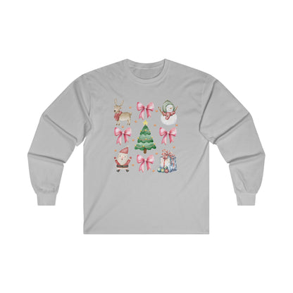 Coquette Christmas Watercolor Adult Long Sleeve T-Shirt