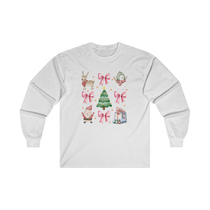 Coquette Christmas Watercolor Adult Long Sleeve T-Shirt