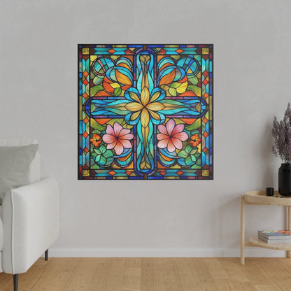 Stained Glass Cross Wall Art Matte Canvas