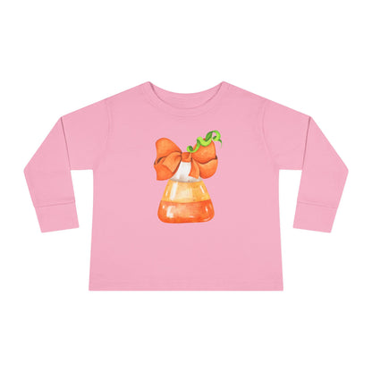 Candy Corn Coquette Halloween Toddler Long Sleeve Tee