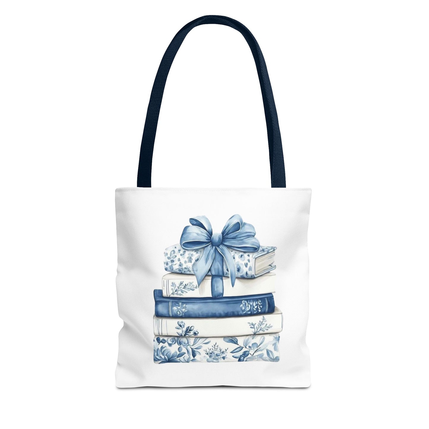 Blue Floral Book Stack Tote Bag