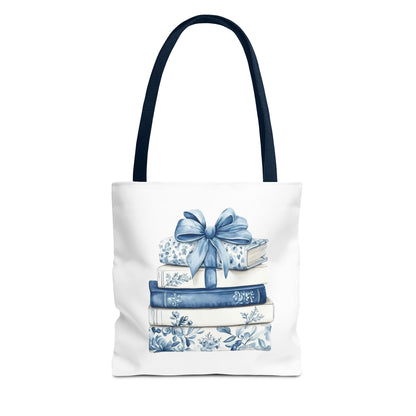 Blue Floral Book Stack Tote Bag