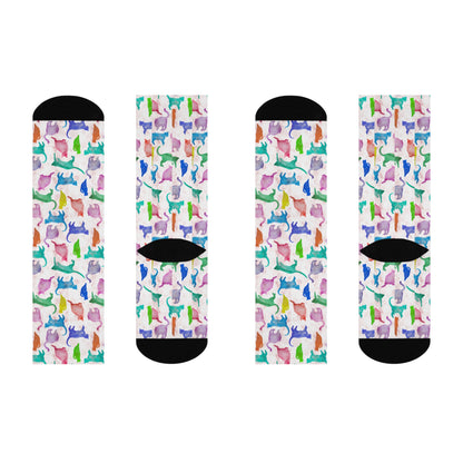 Trendy Cat Themed Crew Socks