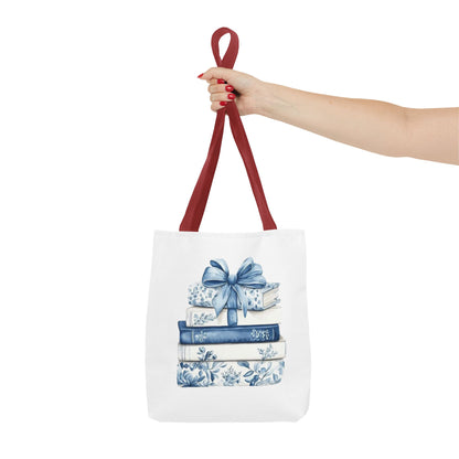 Blue Floral Book Stack Tote Bag