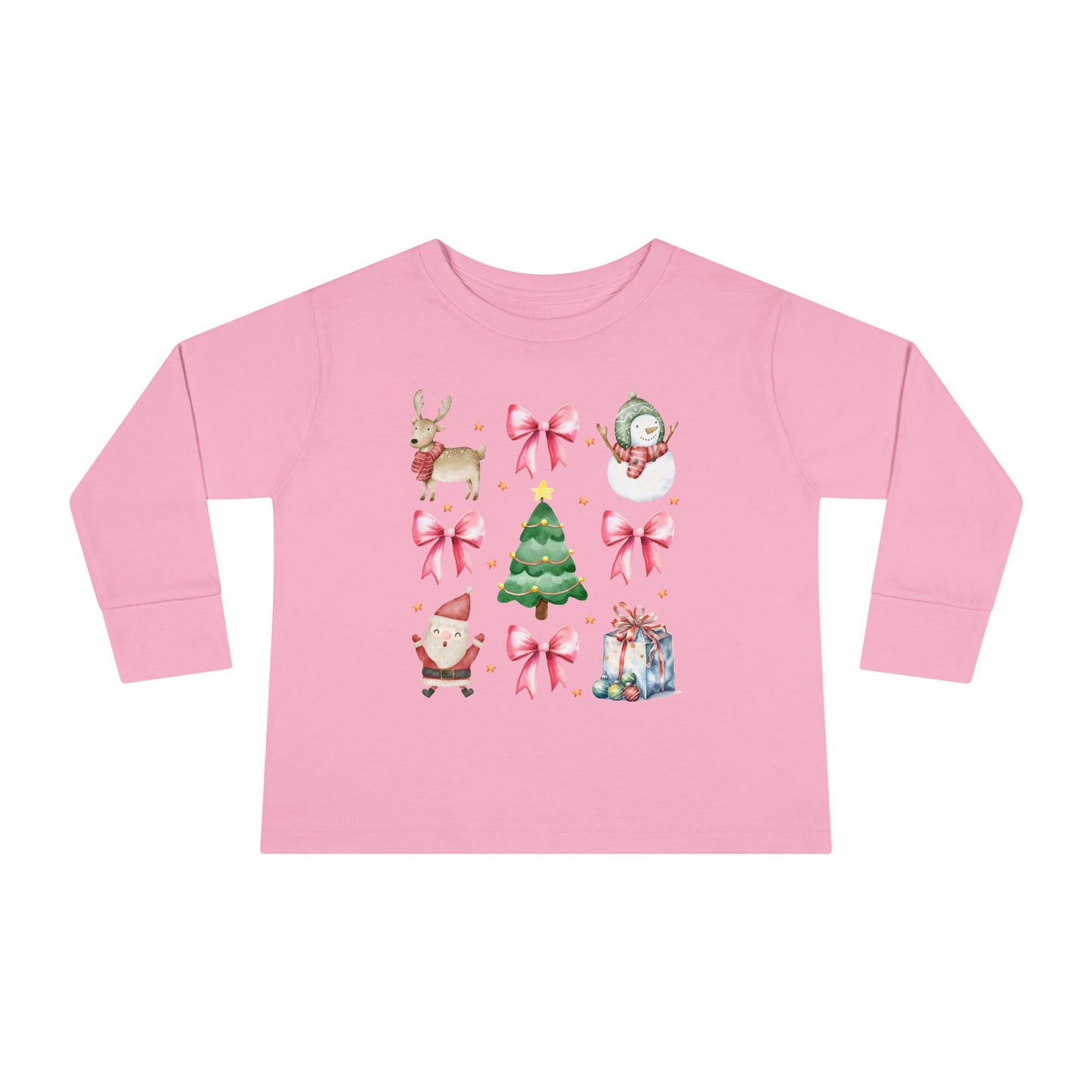 Christmas Watercolor Coquette Toddler Long Sleeve Tee