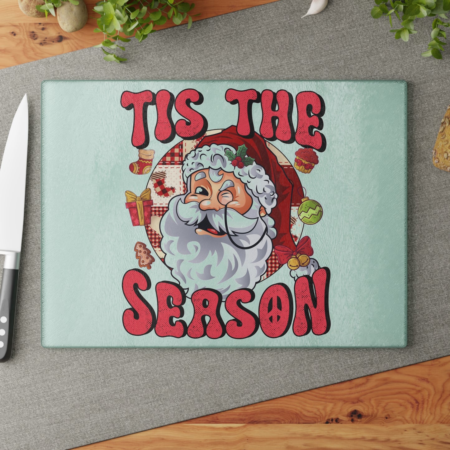 Tis The Season Christmas Glass Cutting Board