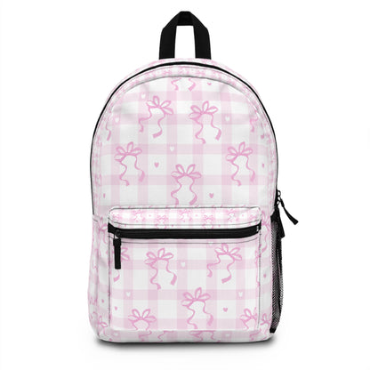 Coquette Pink Gingham Bow Backpack