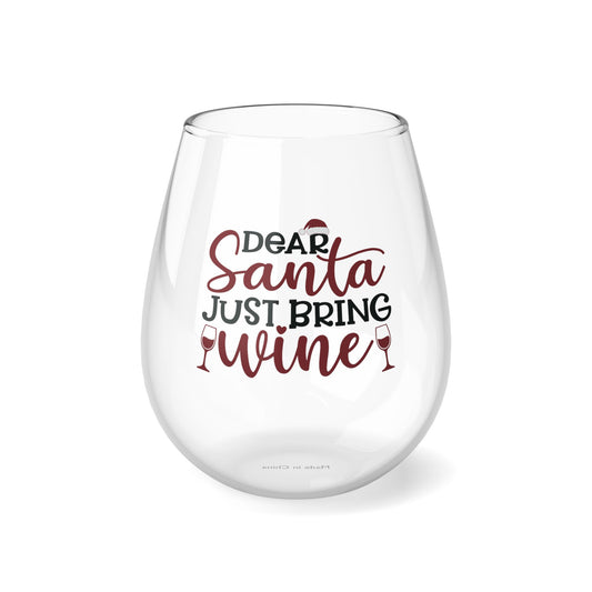 Dear Santa Just Bring Wine Christmas Stemless Wine Glass, 11.75oz