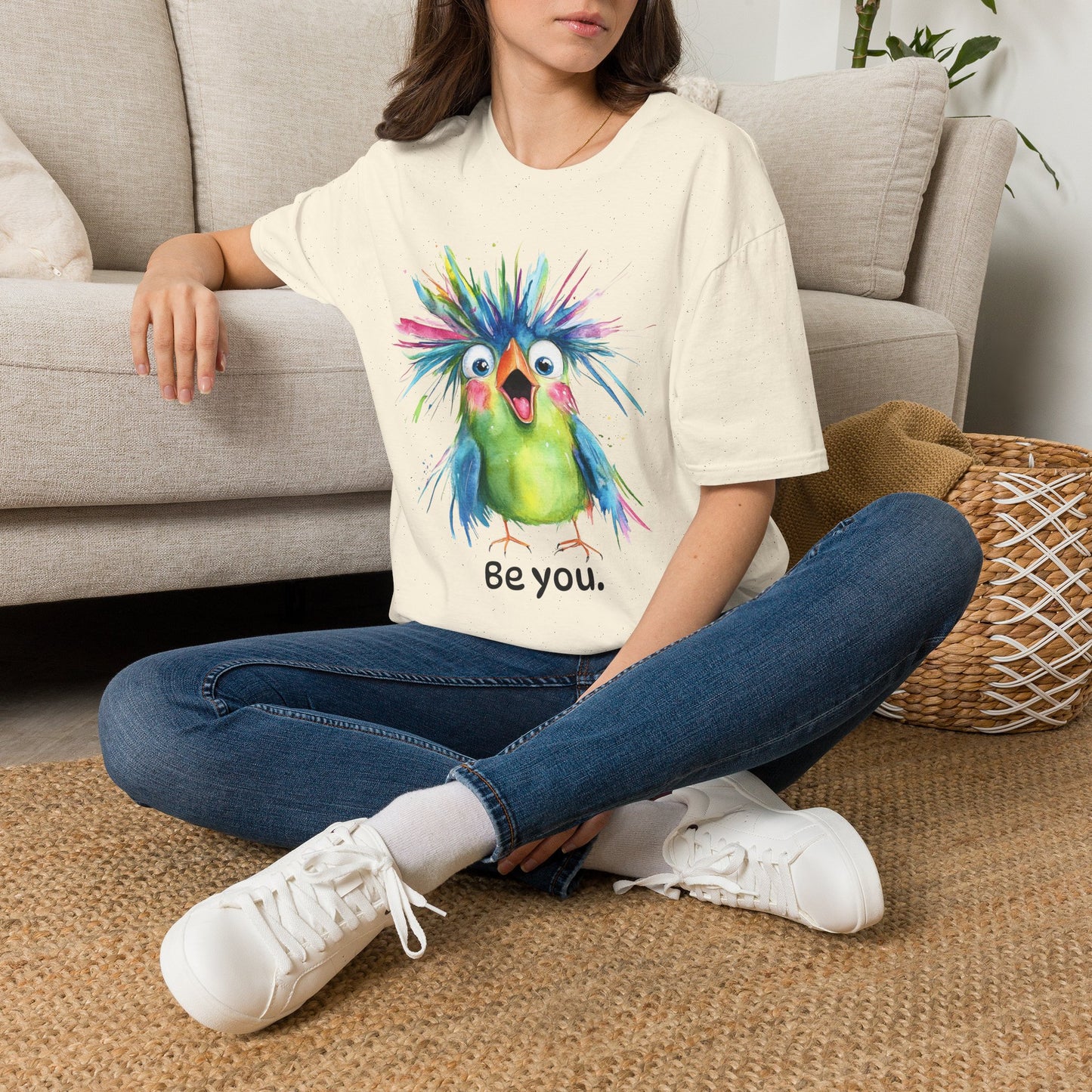 Colorful Quirky Bird Design with "Be you."