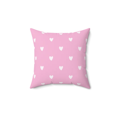 Pink and White Heart Faux Suede Pillow