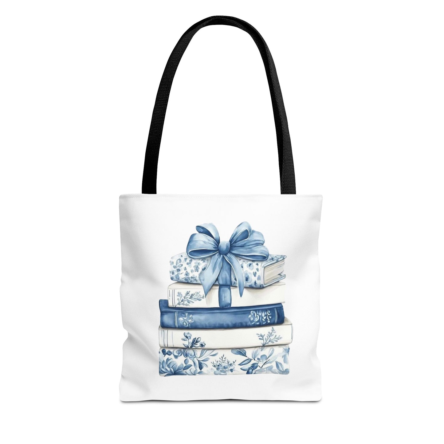 Blue Floral Book Stack Tote Bag
