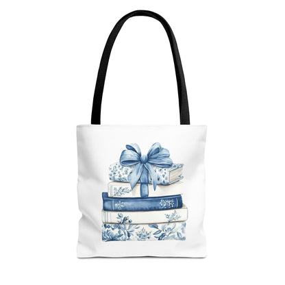 Blue Floral Book Stack Tote Bag