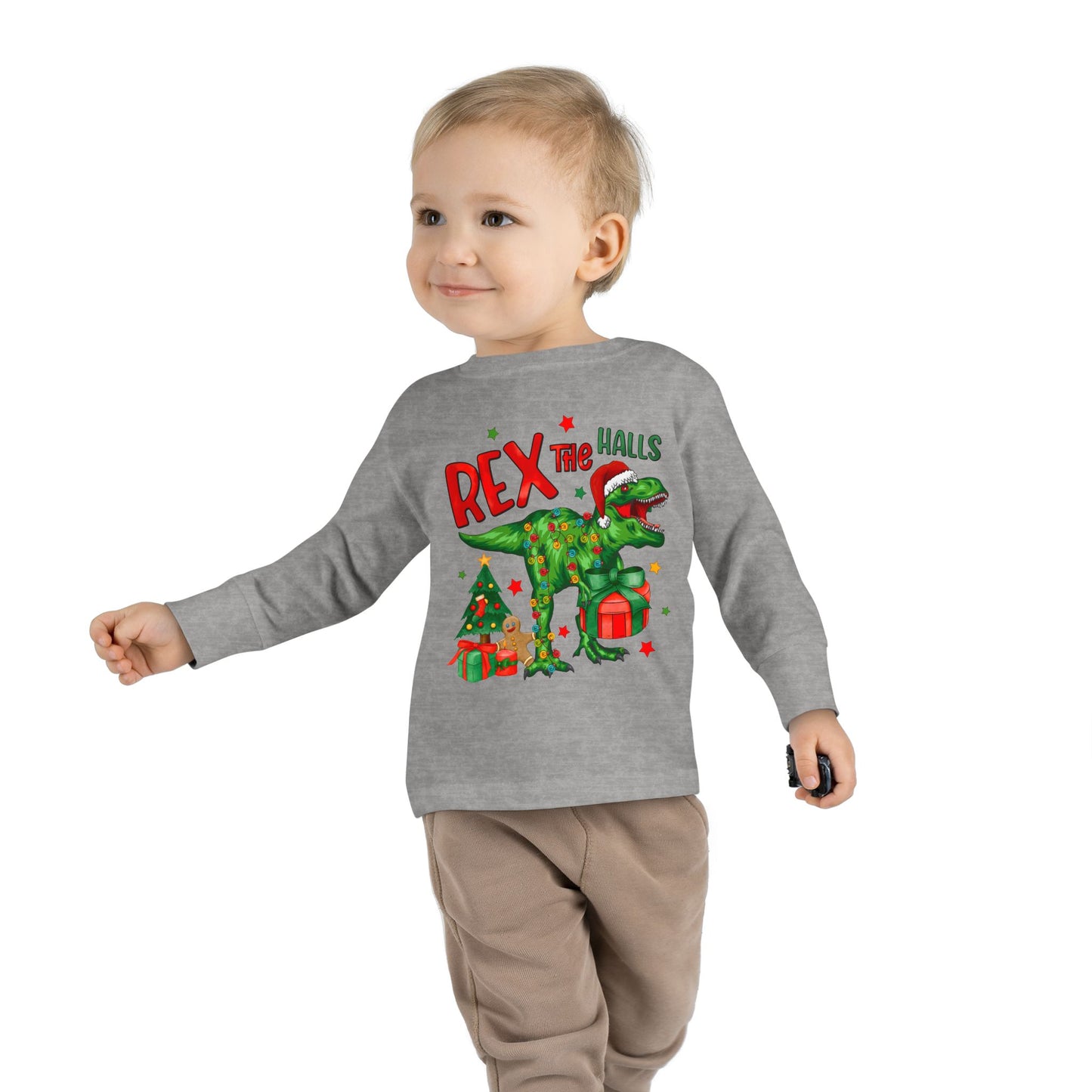 Rex the Halls Christmas Toddler Long Sleeve Tee