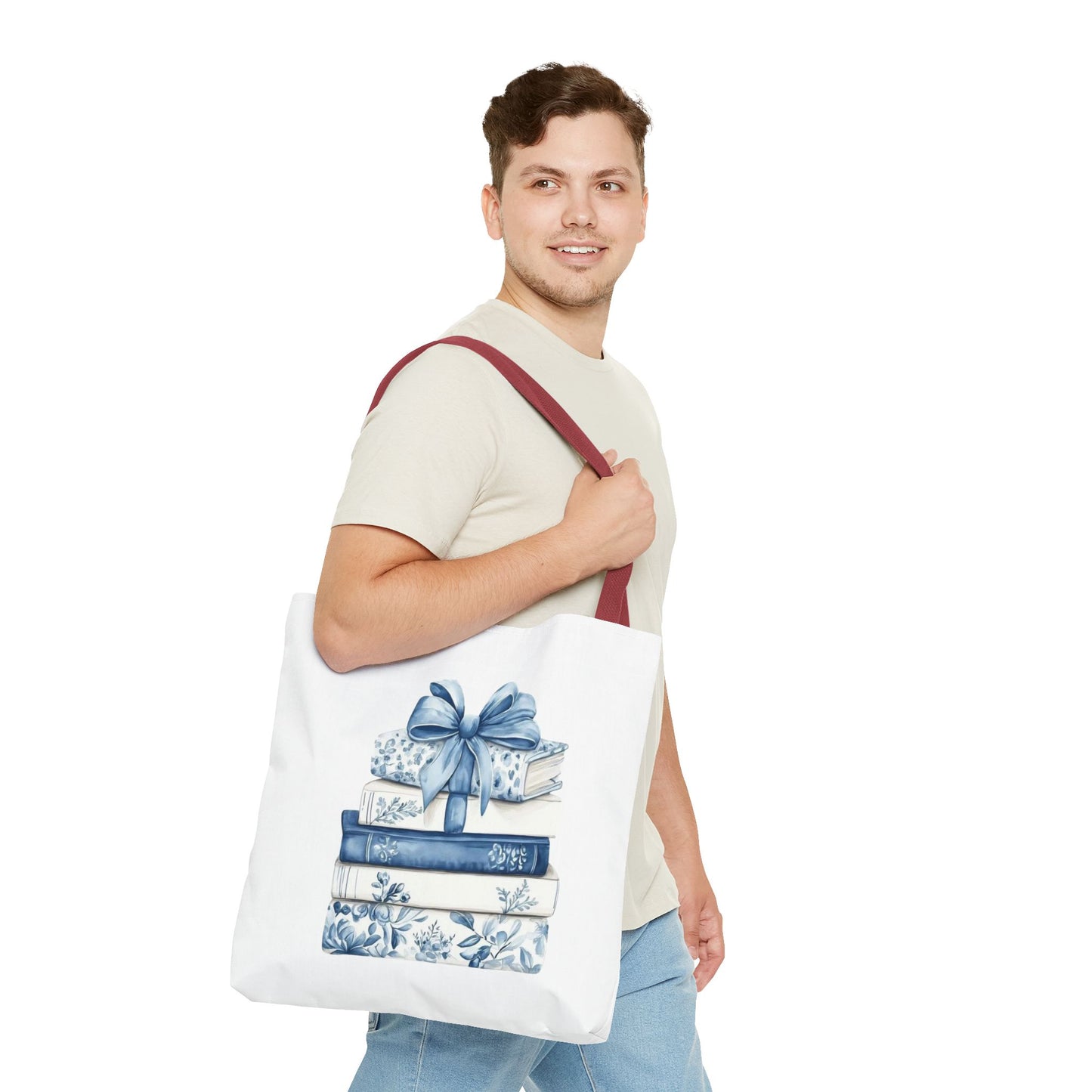 Blue Floral Book Stack Tote Bag