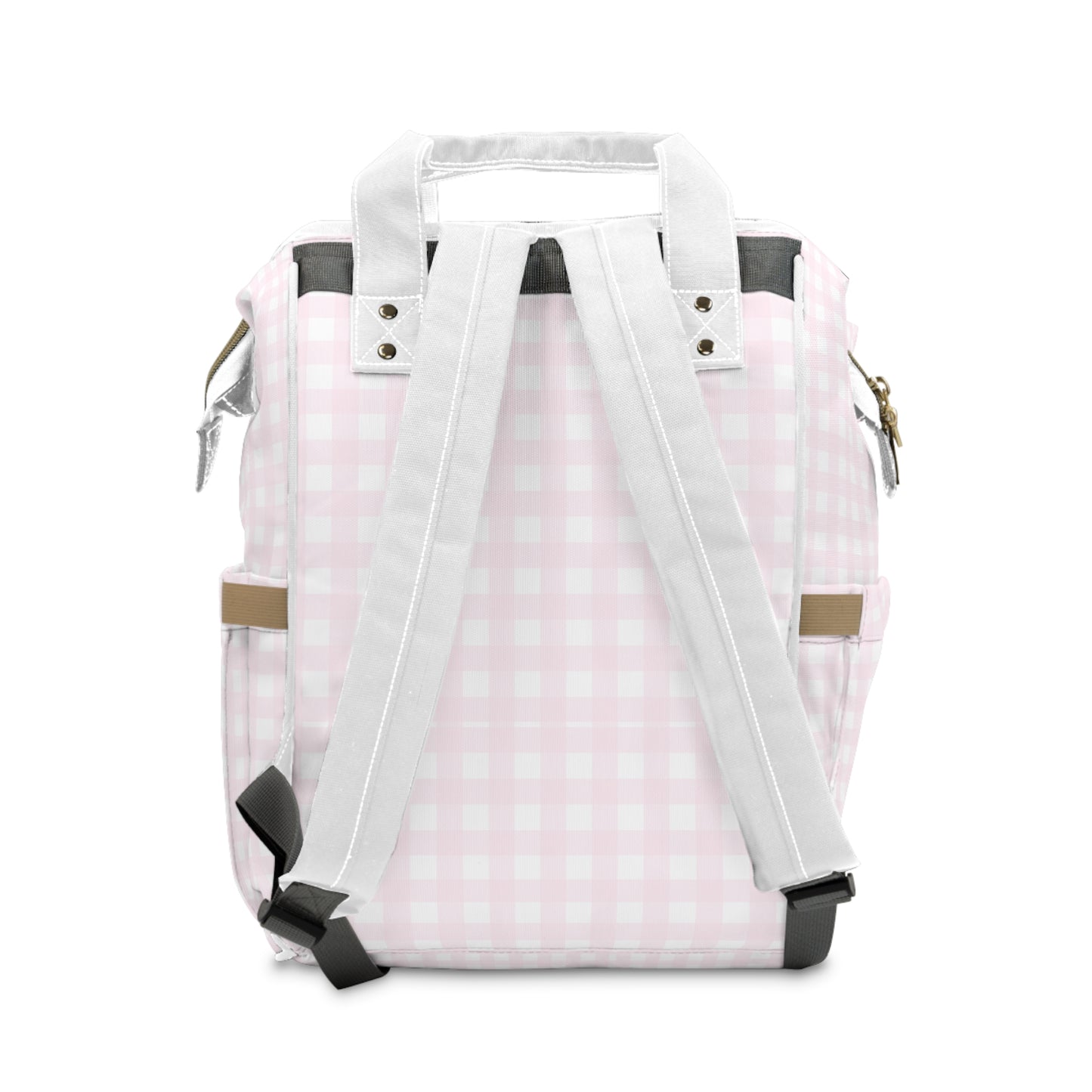 Pink and White Plaid Coquette Multifunctional Diaper Backpack