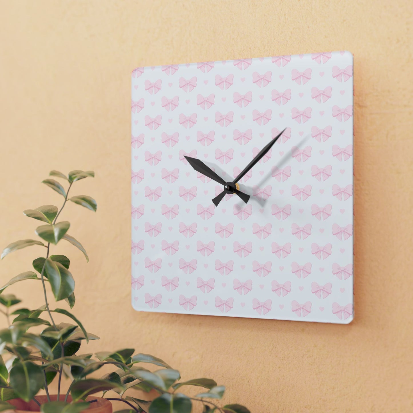 Coquette Pink Bow Acrylic Wall Clock