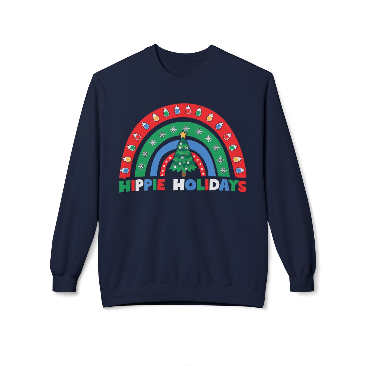 Retro Rainbow Hippie Holidays Crewneck Sweatshirt