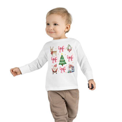 Christmas Watercolor Coquette Toddler Long Sleeve Tee