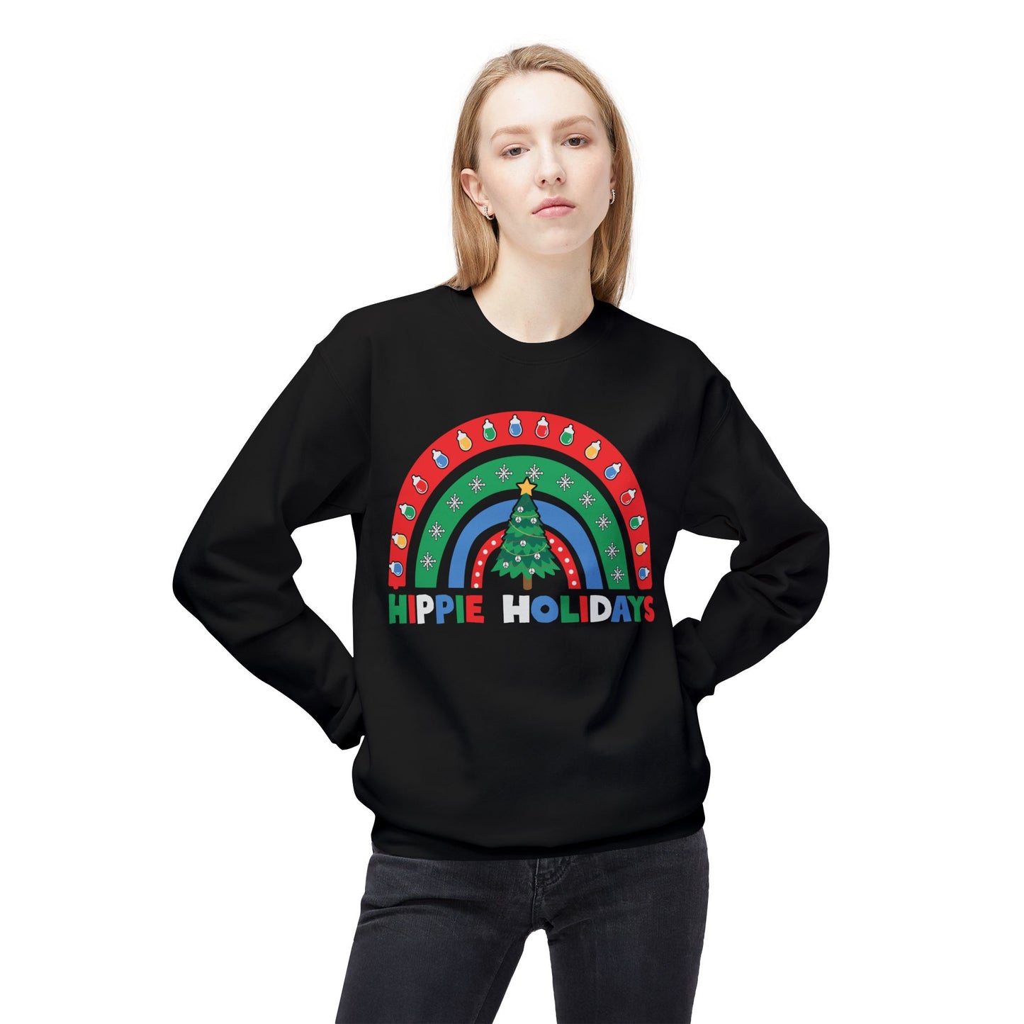 Retro Rainbow Hippie Holidays Crewneck Sweatshirt