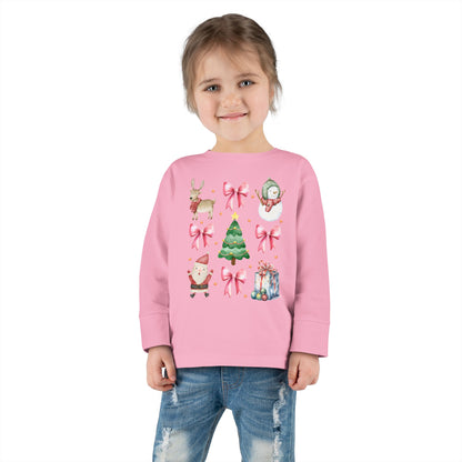 Christmas Watercolor Coquette Toddler Long Sleeve Tee