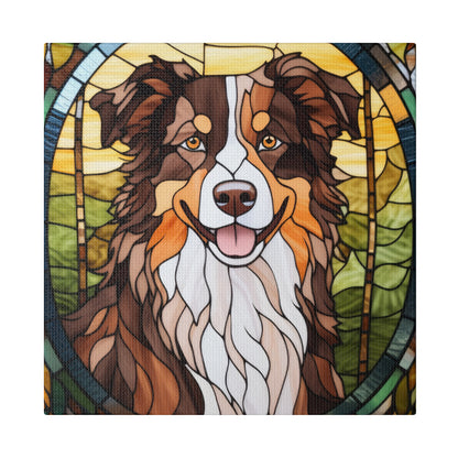 Stained Glass Australian Shepherd Dog Matte Canvas Wall Art