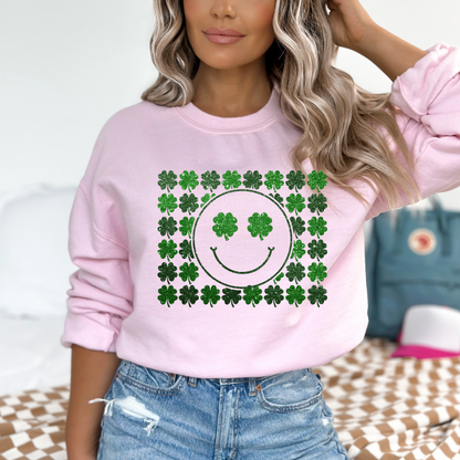 Clover Smiley Face St. Patrick's Day Sweatshirt