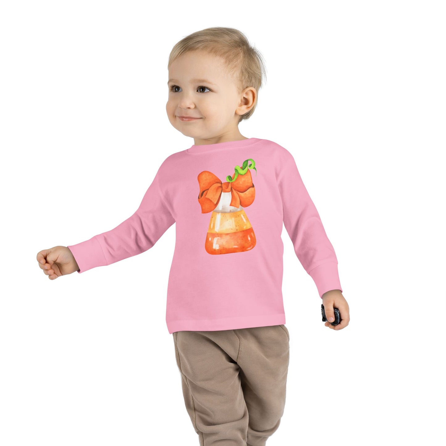 Candy Corn Coquette Halloween Toddler Long Sleeve Tee