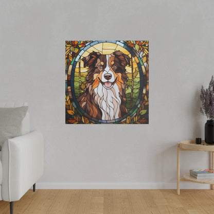 Stained Glass Australian Shepherd Dog Matte Canvas Wall Art