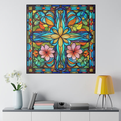 Stained Glass Cross Wall Art Matte Canvas