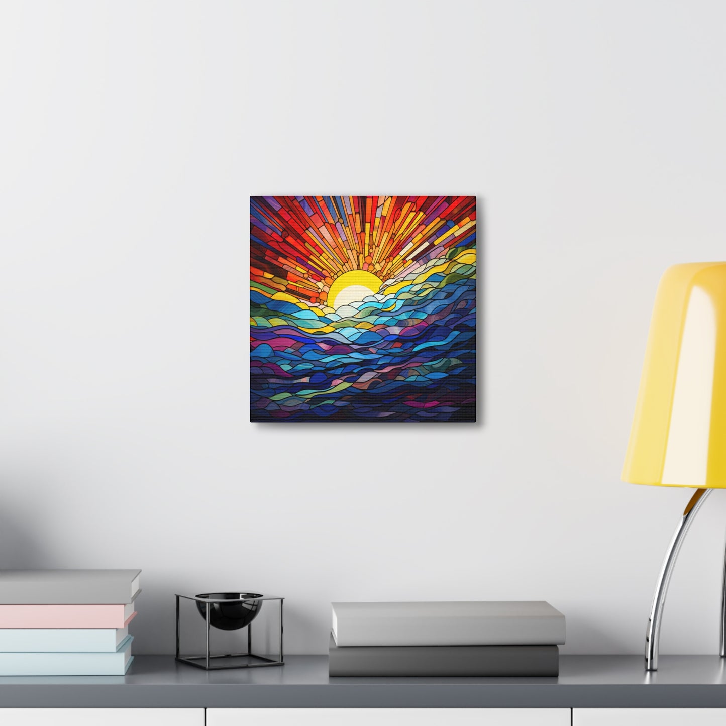 Faux Stained Glass Sunrise on the Ocean Canvas Gallery Wraps