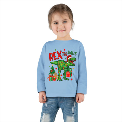 Rex the Halls Christmas Toddler Long Sleeve Tee