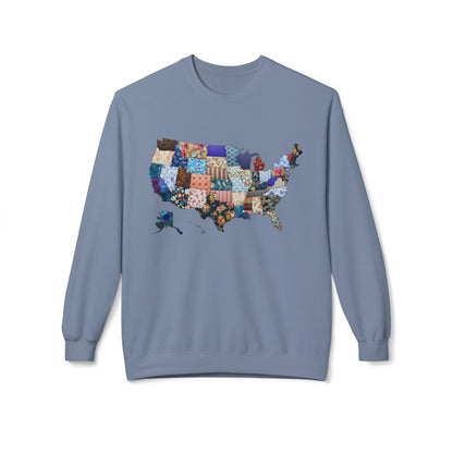 Quilted USA Map Crewneck Sweatshirt